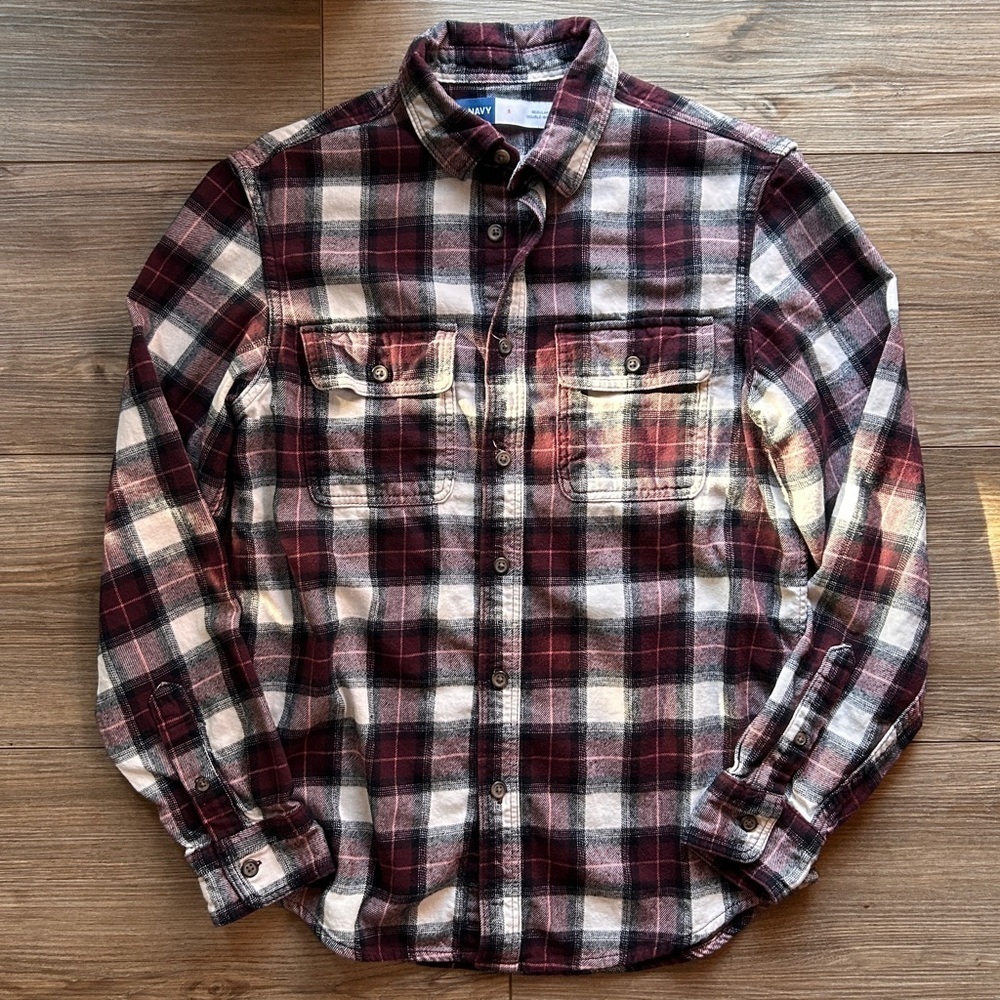 Old Navy | Double Brushed Flannel Shirt in Maroon/Black/White Plaid (Small) - Picture 8 of 11